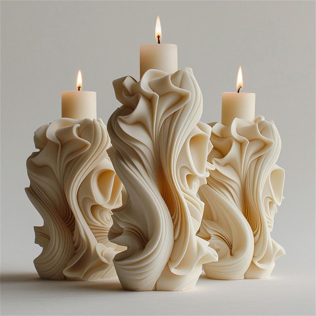 Candle Molds Waved Pillar Castings Molds Spirals Flower Shape Silicone Moulds Ornament Plasters Molds Epoxy Resin Molds