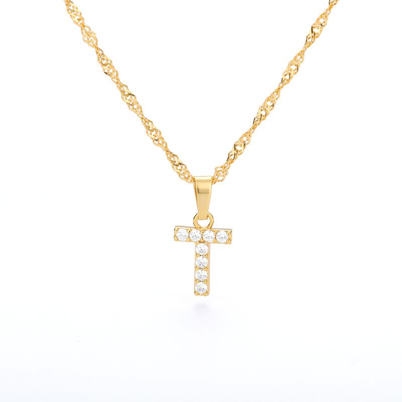 Cubic Zirconia Initial Letter Pendant Necklaces For Women Stainless Steel Gold Color Chain Alphabet Chokers Jewelry Accessories