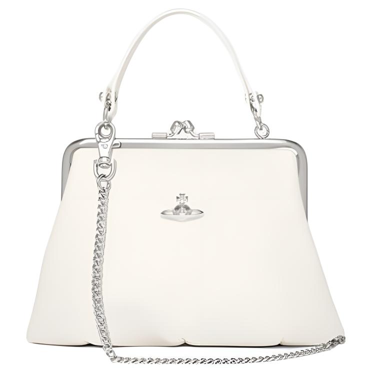 Vivienne Westwood Granny Frame Polished Metal Hardware Tote Bag Women handbags Off-White 4B010007WS0021OFFWHITE