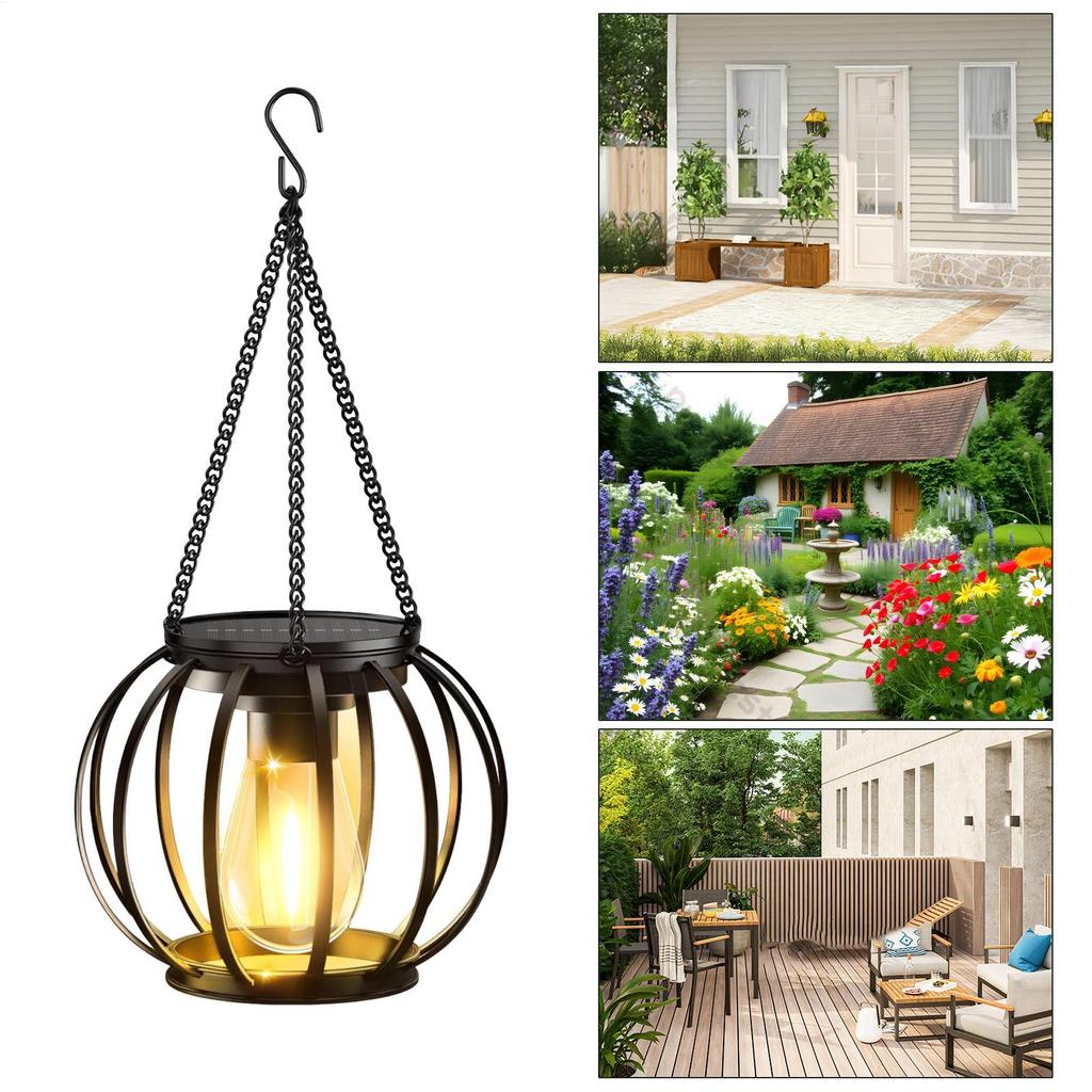 Solar Lantern 2 Piece Waterproof Lamp Decoration With Hook And Chain Solar Lantern Outdoor For Balcony Backyard Patio Driveway