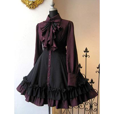 Vintage sløyfe snøring middelalder hoffstil kjole elegant lagdelt volangkjole palass Lolita kjole viktoriansk prinsesse gotiske kjoler