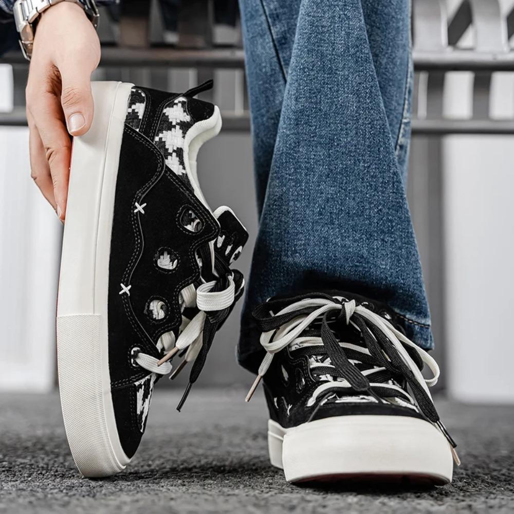 Men's Vulcanized Shoes, A Niche Color-blocked New Lace-up Flat Heel Trend Brand, Four-season Anti-slip Soft-soled Board Shoes