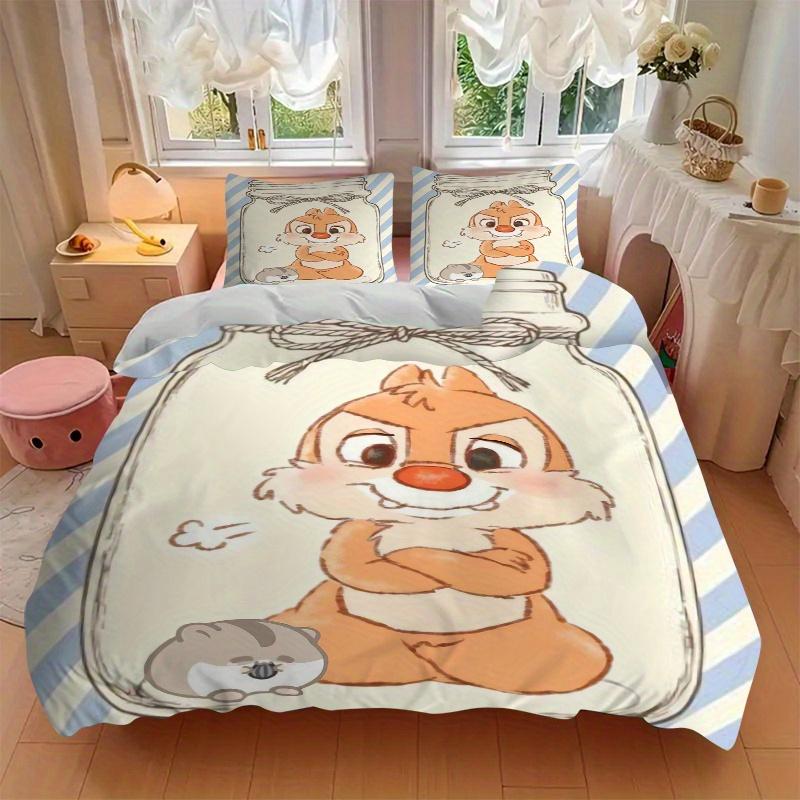 3pcs Charming Chipmunk Quilt Set Soft and Comfortable Bedroom, Guest Room and Dorm Decor Bedding Set 1 Quilt Cover + 2 Pillowcases.S012