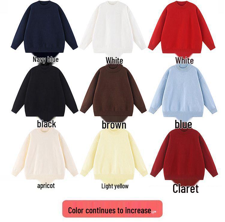680g Heavyweight Knit Sweater with Faux Rabbit Fur Style, Round Neck, Unisex, Autumn/Winter, Customizable Inner and Outer Layers
