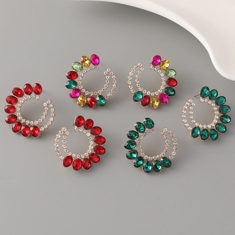 Pinkdudu Vintage Glass Geometric Block Zircon Earrings Gradual Trendy Stud Earrings Women Jewelry PD2361