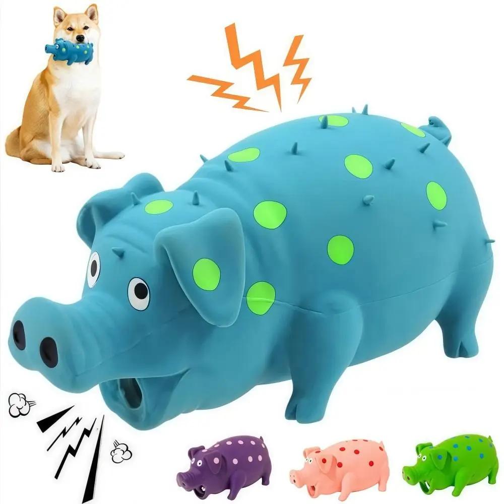 Pig shaped latex dog toy durable anti bite rubber toy with spotted design pet interactive and grinding teeth toy