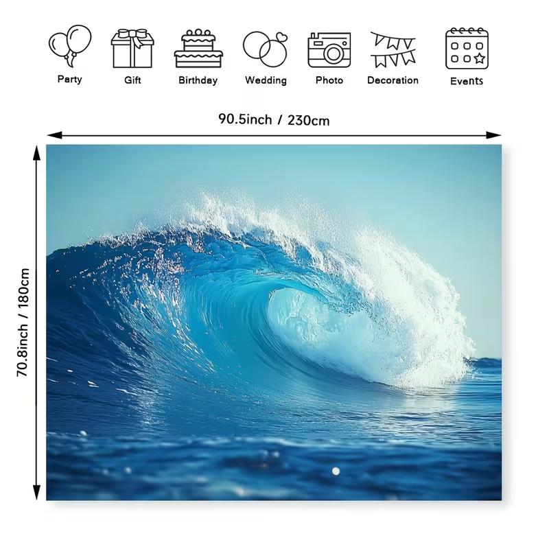 2D Surfwellen-Wandteppich, Blauer Ozean-Fasswellen-Hintergrundtuch