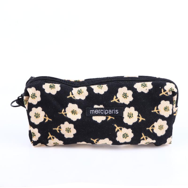 Vintage Corduroy Federmäppchen Retro Blumenmuster Federtasche Große Kapazität Schreibwaren Tasche Für Schüler Büro Make-up Aufbewahrung