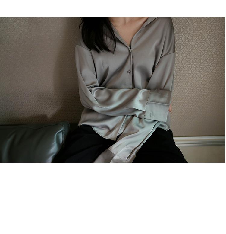 Women's Retro Hong Kong-Style White Satin Drape Shirt - Loose-Fit Korean Design