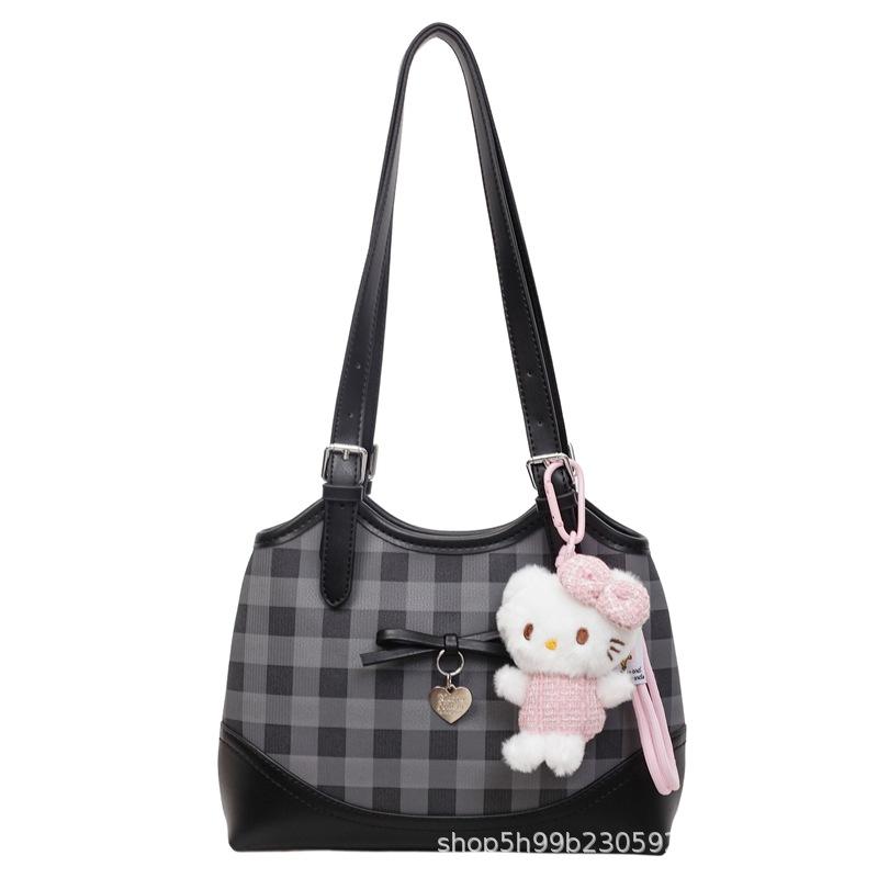 Summer Checkerboard Underarm Bag New with Pendants Korean Version Contrasting Color Women's Commuter Shoulder Bag Tide