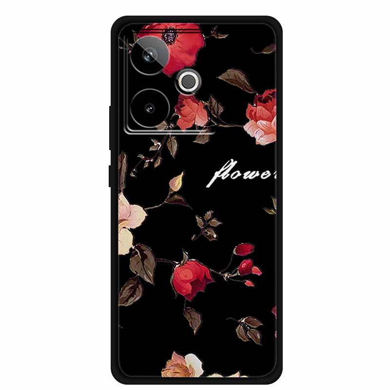 For Realme GT7 GT 7T Case Cute Floral Retro Black Silicone Soft Case Back Cover for Realme GT 7 TPU Funda For Realme GT 7T Coque
