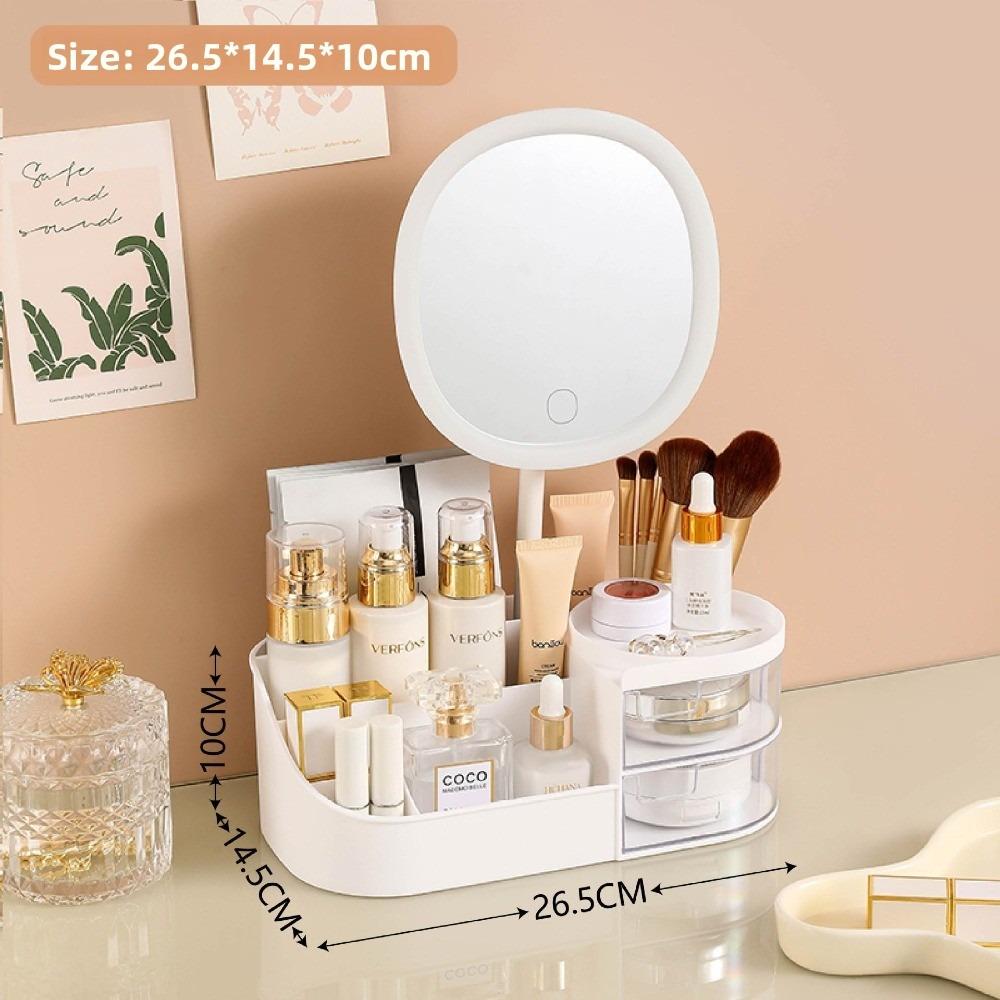 New Large Capacity Cosmetic Storage Box with LED Mirror Multi Grid Lipstick Organizer Skin Care Products Rack