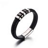 Titanium Steel Leather Bracelet for Men, Woven Leather with Stainless Steel Magnetic Clasp, Trendy Cool Bangle Accessory