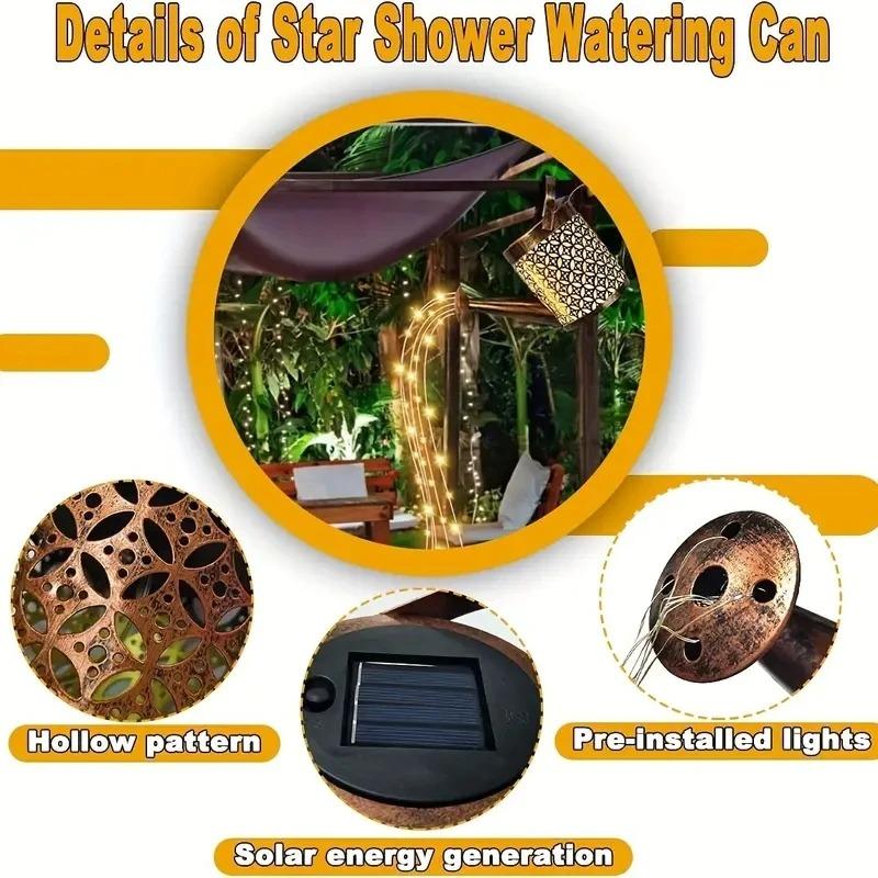 Solar LED Watering Can Lights Hanging Kettle Lantern Light Waterproof Yard Outdoor Lights Hollow Water Sprinkle Landscape Lamp