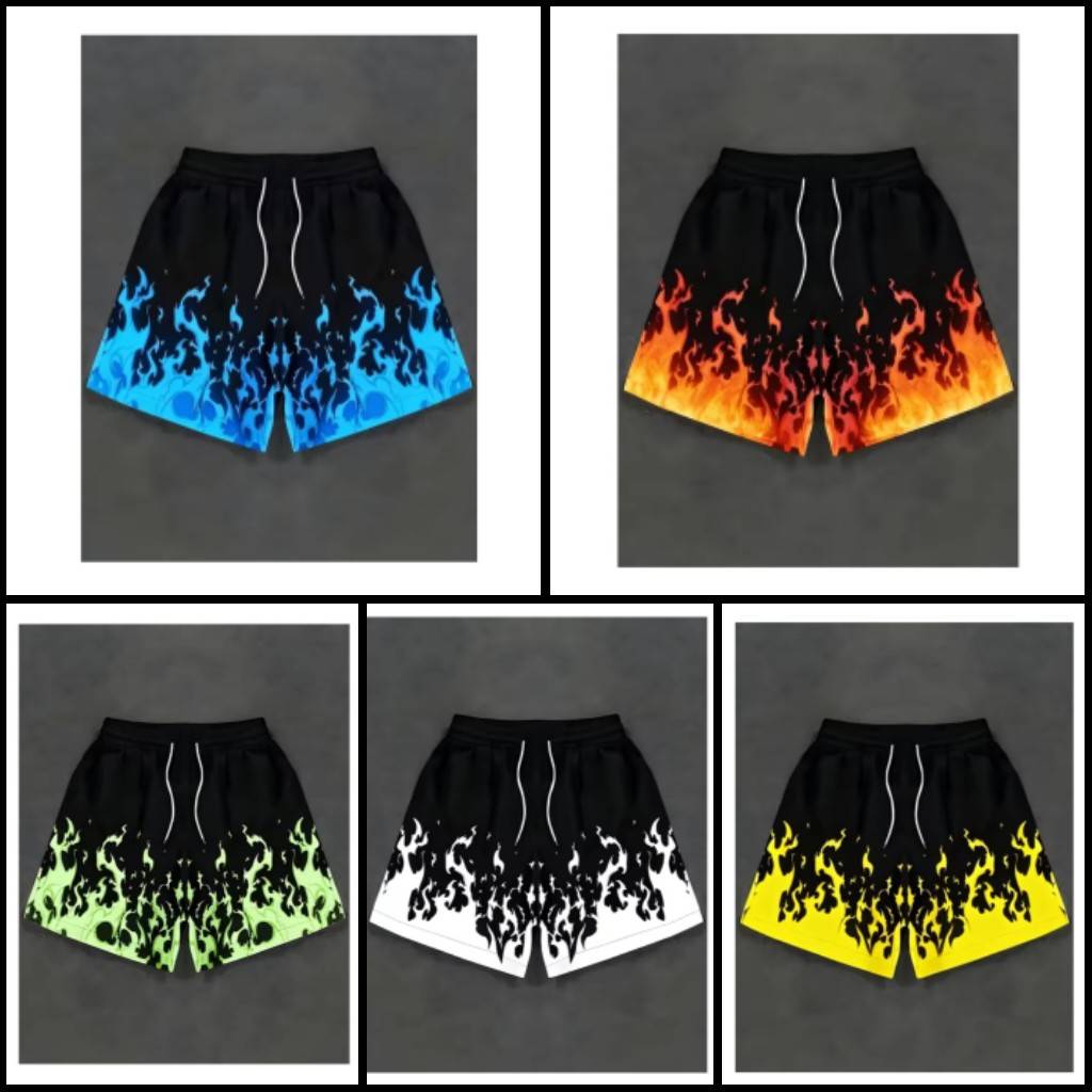 Shorts Fire Flame White Blue Green 3D Print Training Muay Thai Kickboxing Boxing MMA Unisex Sport Gym Fitness Workout Quick Dry Elastic Waist