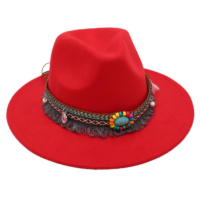 Ethnic Style Top Hat, Gem Decorated Jazz Hat, Men'S And Women'S Felt Hats, Mongolian Plush Hats, Fedora Hats Are Trendy