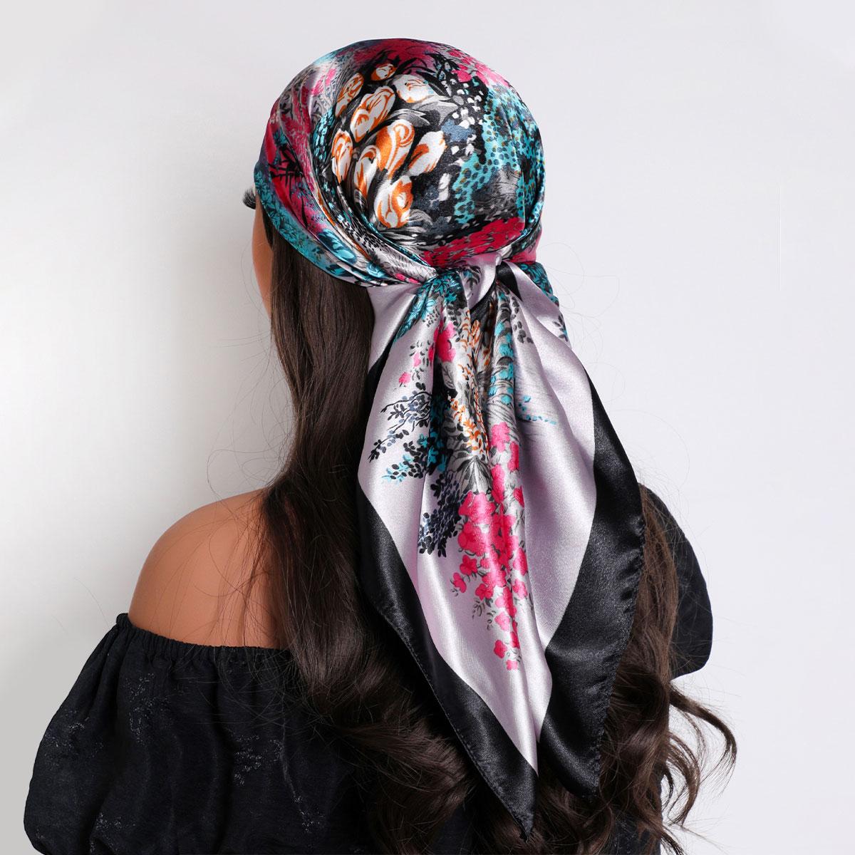 Luxus-Seidenschals Damen Luxus Sommer Mode Designer Kopf-/Haartuch 90*90cm Hijab Bandana Cheveux Foulard Femme gray