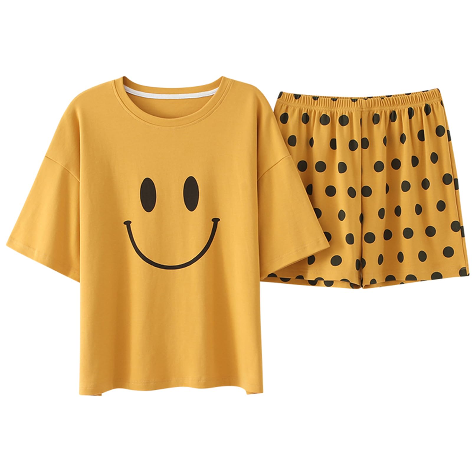 

Kyonuza Women s Summer Pajamas, 100% Cotton, Short Sleeves and Shorts, Cute Loungewear, Loose Fit, Stylish, Lightweight, Skin-Friendly, Moisture-Wicki