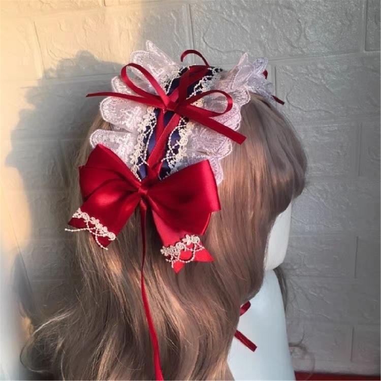 French Maid Headdress Bowknot Lace Headband Ruffle Lace Headpiece Lolitas Lace Bowknot Headwear Hair Accessories Gifts