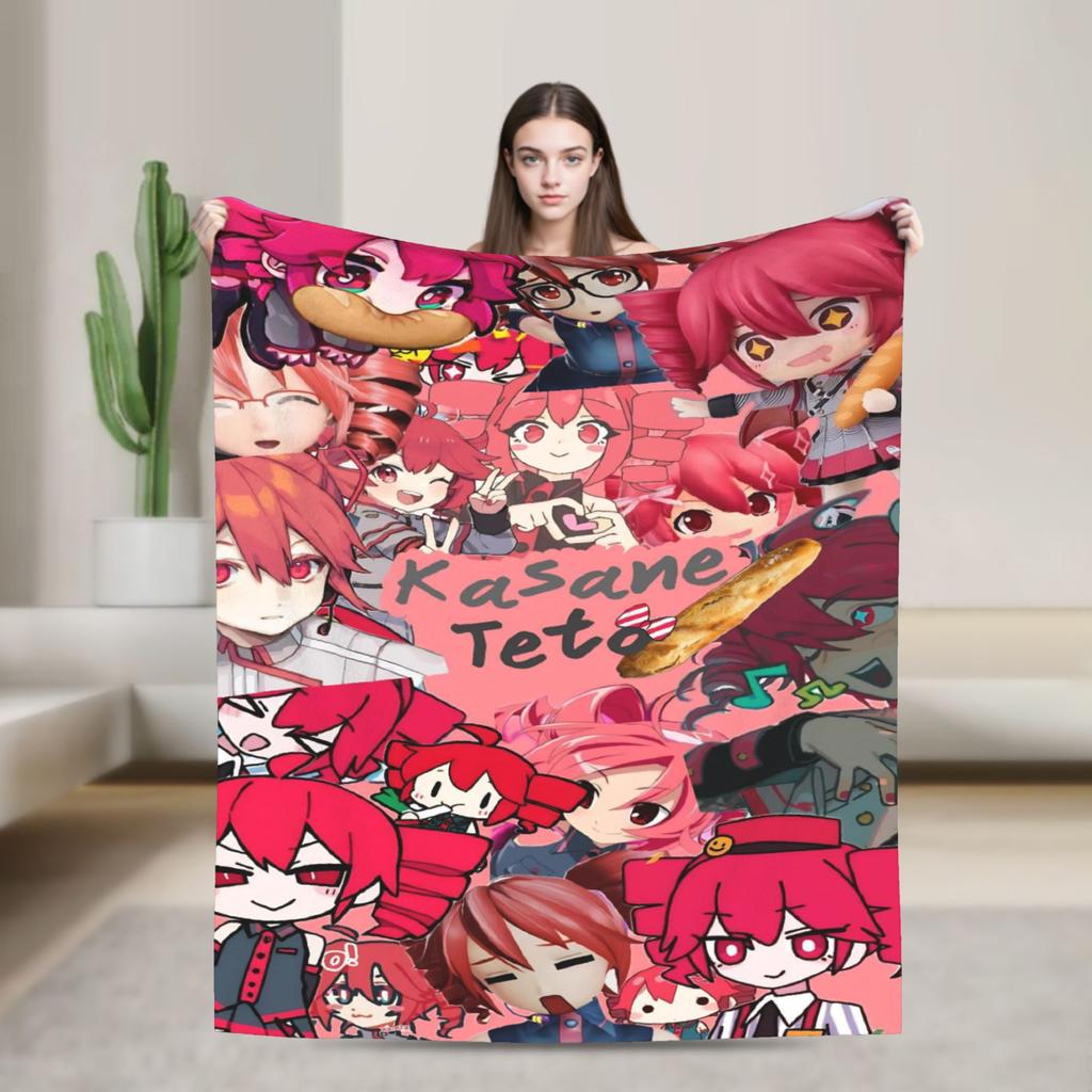 Pearto Poteto Anime Kasane Teto Virtual Singer Blanket Warm Soft Plush Bedding Throws For Home Decor Flannel Bedspread Bed Cover