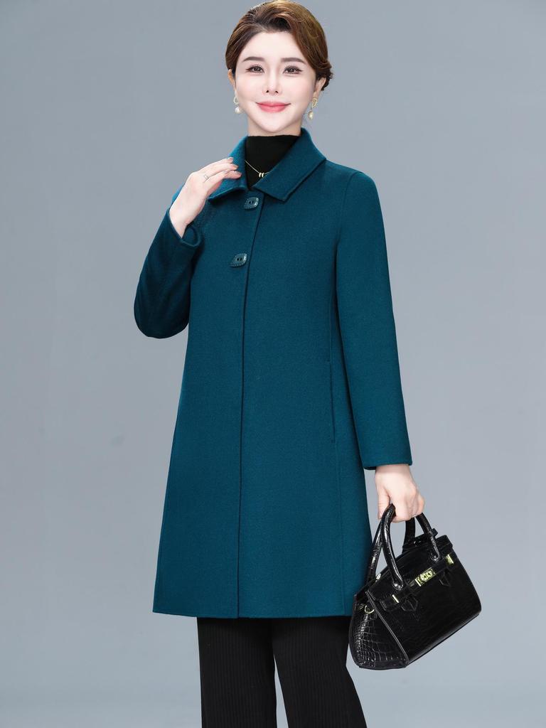 Mid-Length Double-Faced Cashmere Coat for Middle-Aged and Elderly Women - Autumn/Winter High-End Slim Wool Jacket