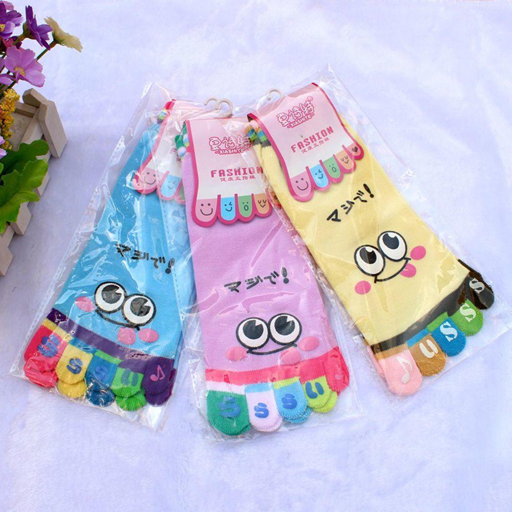 Color Random Cute Sports Trainer Five Finger Toe Socks Cotton Cartoon Smile