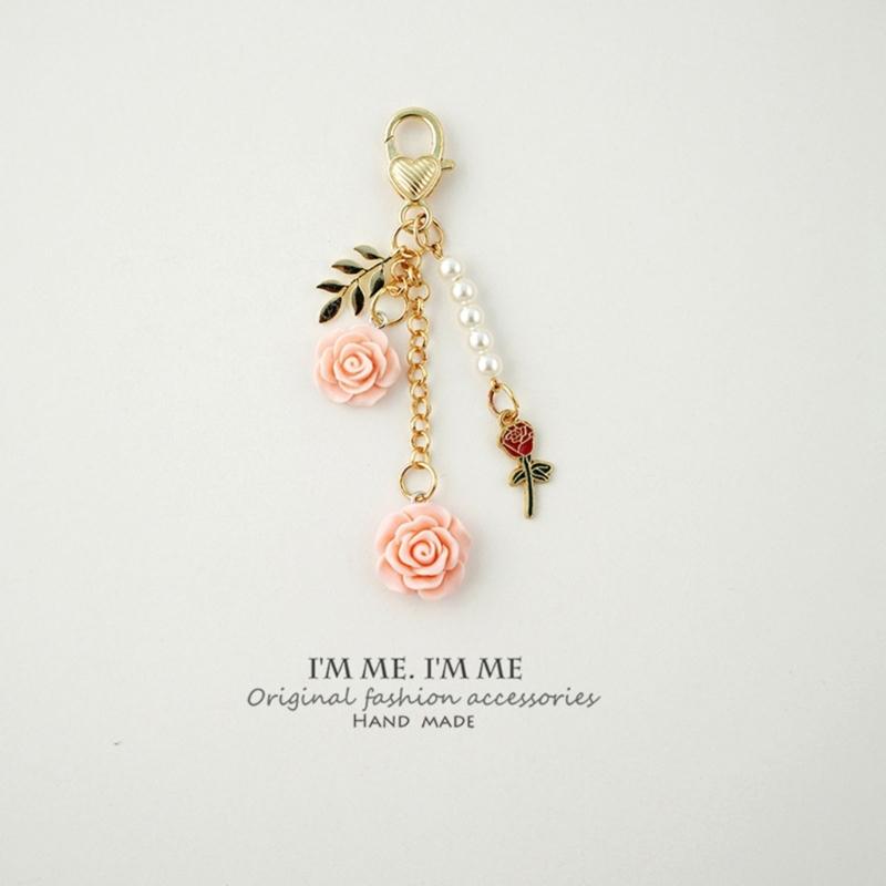 Fashion Rose Camellia Charm Keyring Backpack Decoration Handmade Pendant Keyring Fashion Bag Charm Sweet Cool Keychain