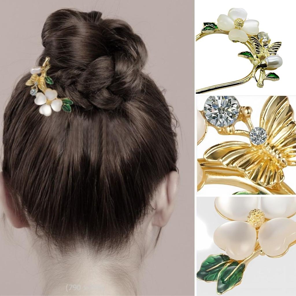 Miaomyao Kanzashi Hair Ornament for Japanese and Miaomyao Hairpin, U-Shaped, Clothing, Yukata, Tomesode, Kimono, Pearl, Four-Leaf Clover, Butterfly,