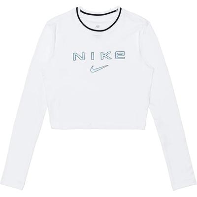 Sportswear Chill Knit Crew Neck Pullover Letter Print Logo Long Sleeve Cropped Top Women Tops White FZ2859-100