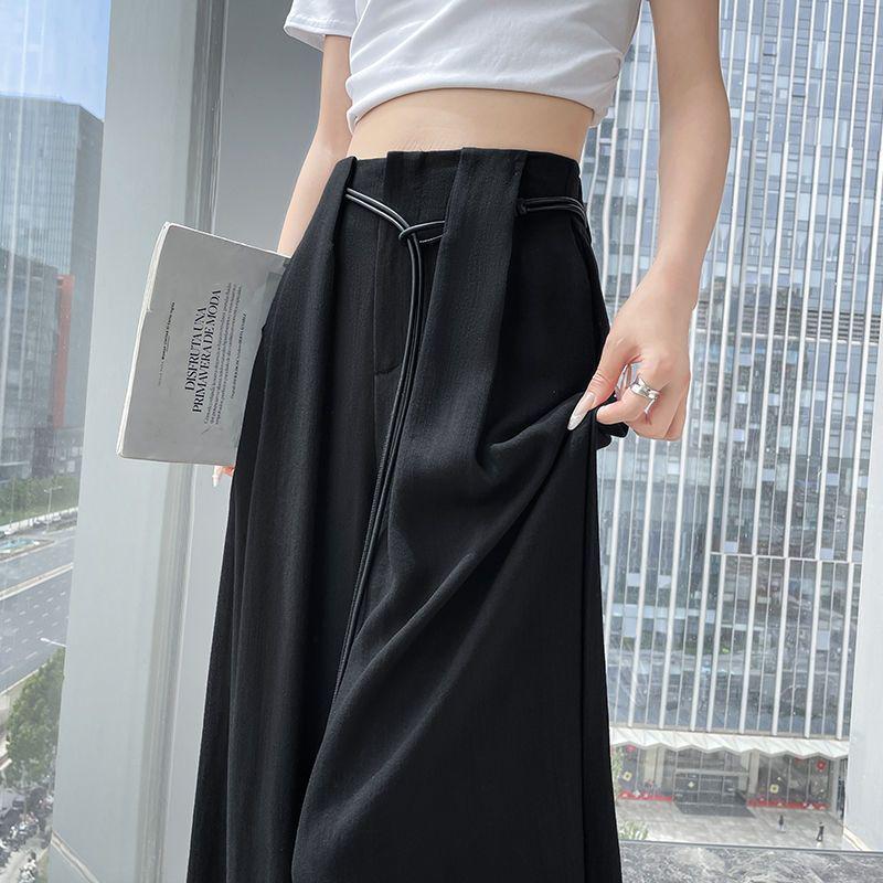 

2026 Spring/Summer Women s High-Waisted White Ice Silk Wide-Leg Pants - Floor-Length, Loose, Straight, Casual. XL [125-135 lbs]