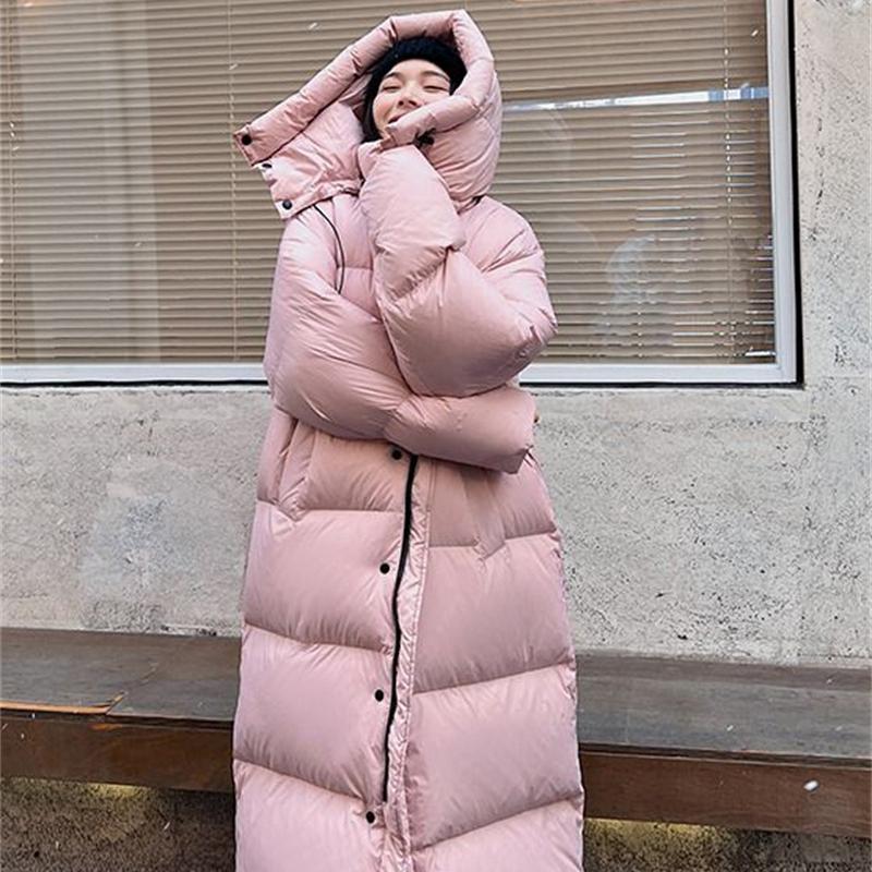 2025 Warm Winter Pink Hooded Long Parka Chaqueta Thick Windproof Overcoat Casual Snow Wear Cotton Padded Women New