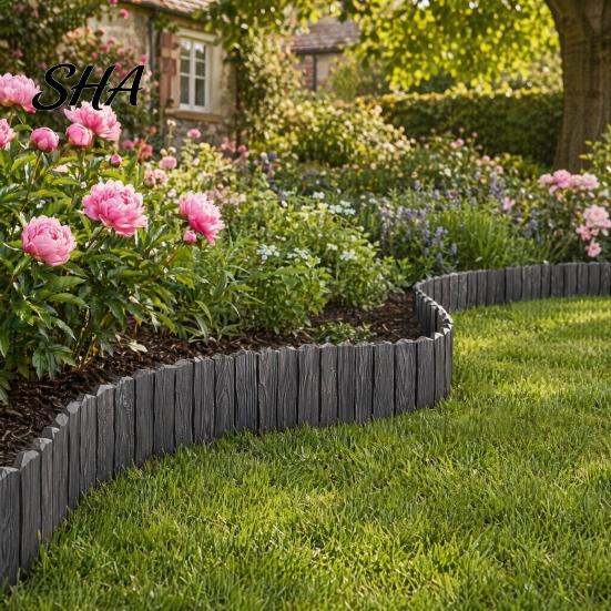 Landscape Edging Stakes Garden Border, 5.91Ft 7.87Ft 11.81Ft Plastic Flexible Lawn Wood Simulated Log Border Look, No Dig Panels for Flower Beds Lawns