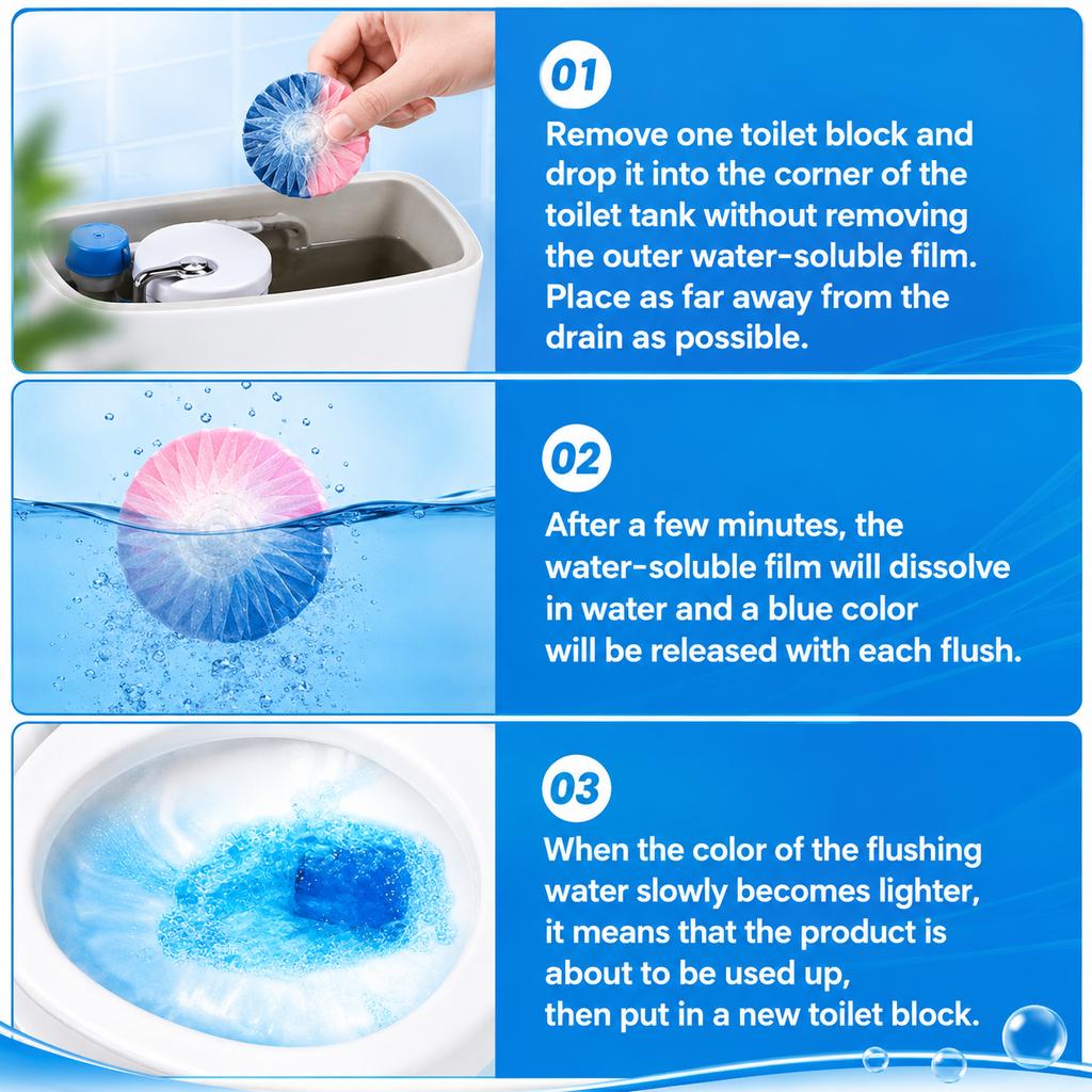 6/12Pcs Toilet Bowl Cleaner Tablets, Long Lasting Automatic Blue Cleaning Blocks for Stain Removal and Bathroom Freshness