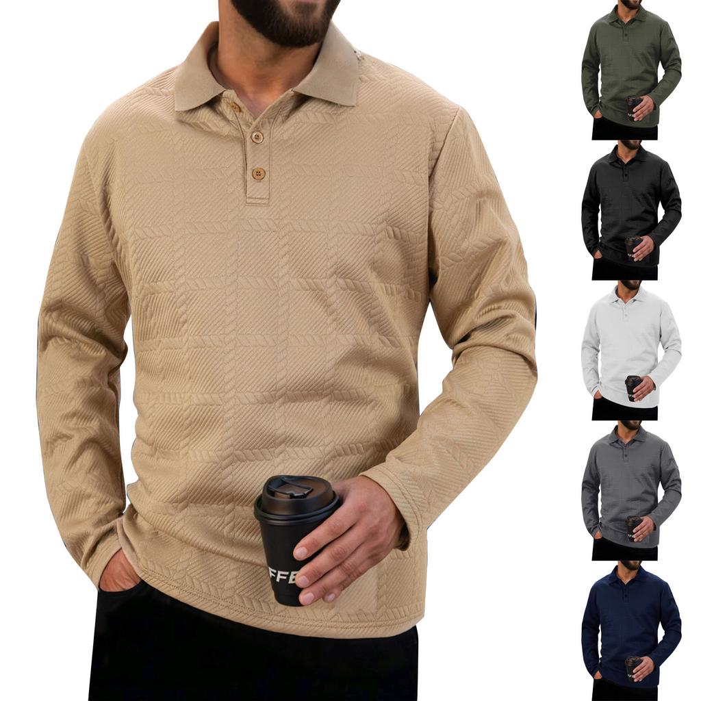 Men's Solid Color Sports Button Lapel Long Sleeve Tops Men's Casual Fashion Long Sleeve Tops