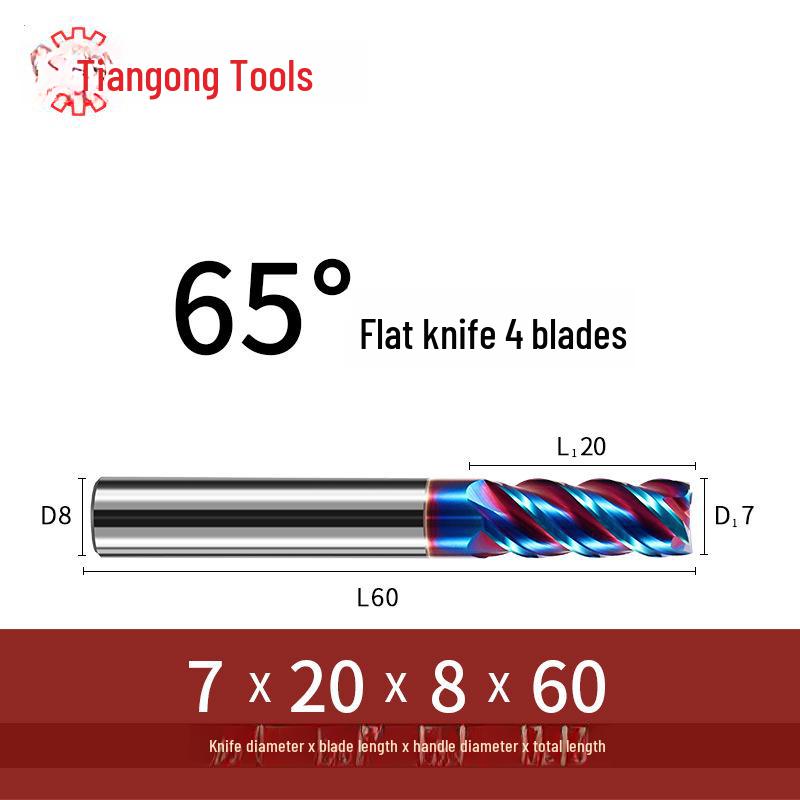 Freză Tiangong 65° din Carbură de Tungsten, Freză Frontală CNC Acoperită cu 4 muchii