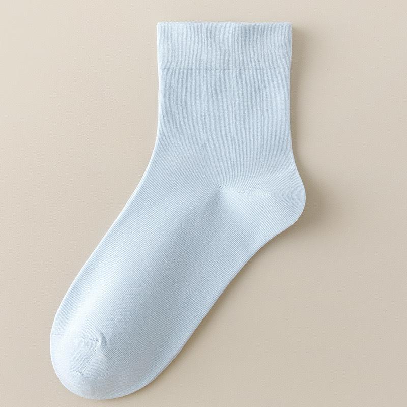 

Женские тонкие весенне-летние однотонные носки до середины икры из чистого хлопка, универсальные, бесшовные, удобные послеродовые носки, модные короткие носки 1 pair светло-синий