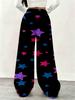Women's Plus Size Wide Leg Pants Black Pink Blue Star Print Casual Home Wear Overseas Print