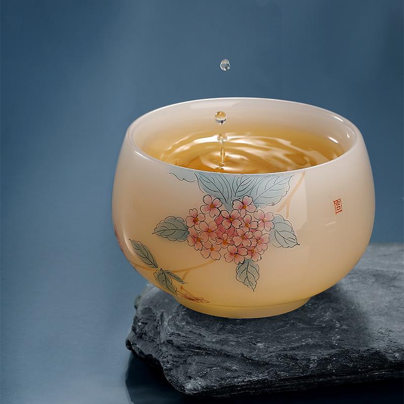 Hand-Painted Jade Ceramic Gongfu Tea Cup - Landscape Design, Perfect for Tea Tasting, Personal Use, or Gift.