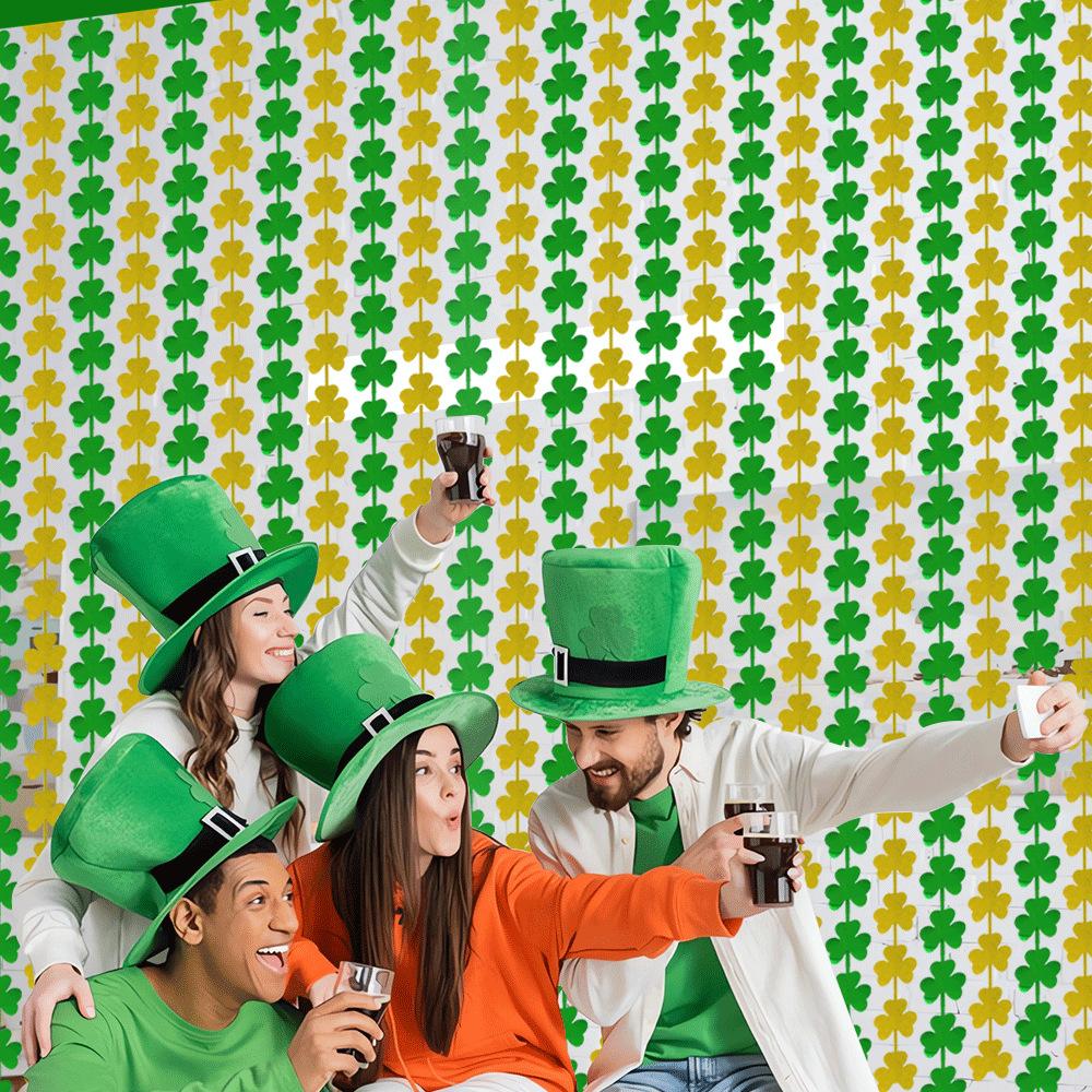 87in Bright Rain Silk Curtain St. Patrick's Day Party Gold Green Background Curtain Irish Festival Decoration Supplies