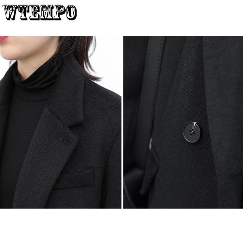 Frauen Wolle Mischung Mantel Solide Mid Lange Woolen Blazer Dicke Warme Bluse frauen Mantel Büro Dame Tops Herbst Winter