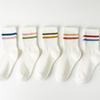 5 Pairs of Spring and Summer Pure White Striped College Style Socks