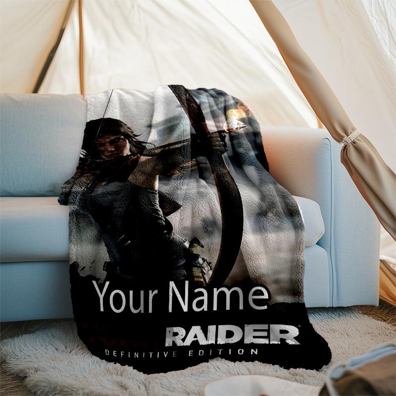 Custom Name Tomb Raider Theme Printed Blanket - Perfect for Couch, Bed, Travel & Outdoor Use | Machine Washable, Cozy & Durable.
