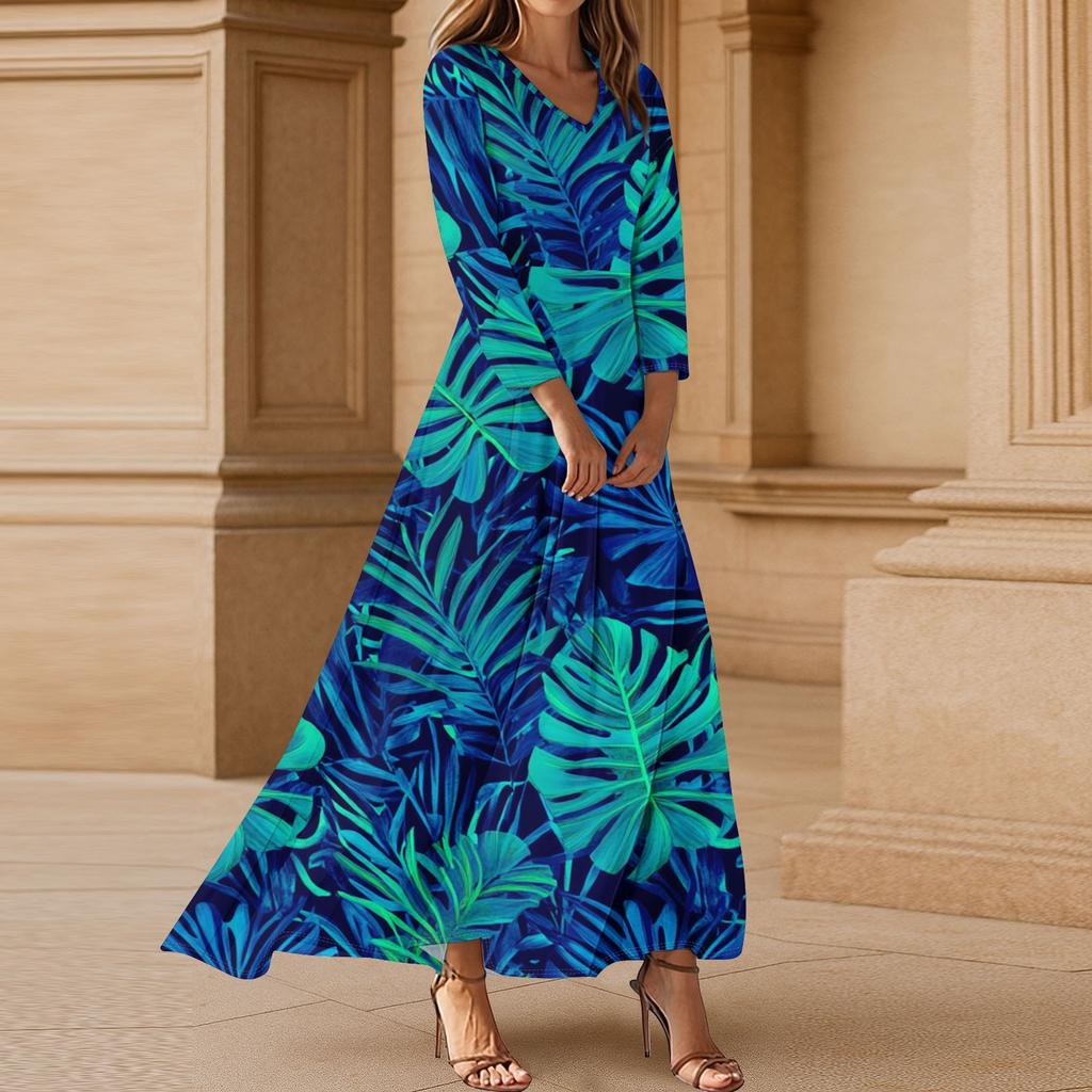 Women's Three-quarter Sleeves Fashionable Floral Print Loose Casual Comfortable Dress