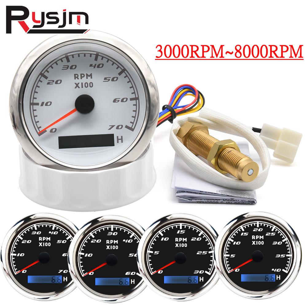 HD Tachometer Tacho Gauge 85MM With LCD Hourmeter Tacho Sensor M16 M18 Gasoline Diesel Engine Digital Tacho Meter Outboard Motor