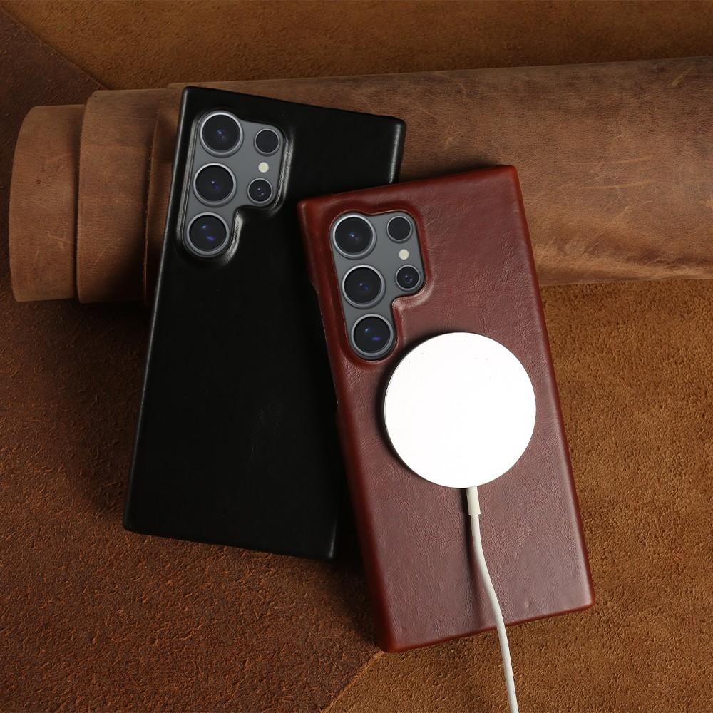 For Samsung S26 Ultra Case Magnetic Magsafe Oil Wax Genuine Leather Phone Cases For Galaxy S25 S24 S23 S22 Cover Wireless Charge
