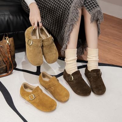 Koreanische Version von echtem Leder Birkenstock Baumwollschuhe Damen 2025 Winter neue Samt warm bequem weiche Sohle vielseitige lässige Slipper