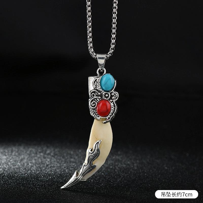 Wolf Tooth Pendant Necklace - Men's and Women's Stainless Steel Pendant Necklace Decorative Jewelry
