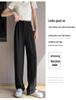 Plus Size Women's Black Drape Wide-Leg Trousers - Summer Casual Fit for Pear-Shaped Bodies