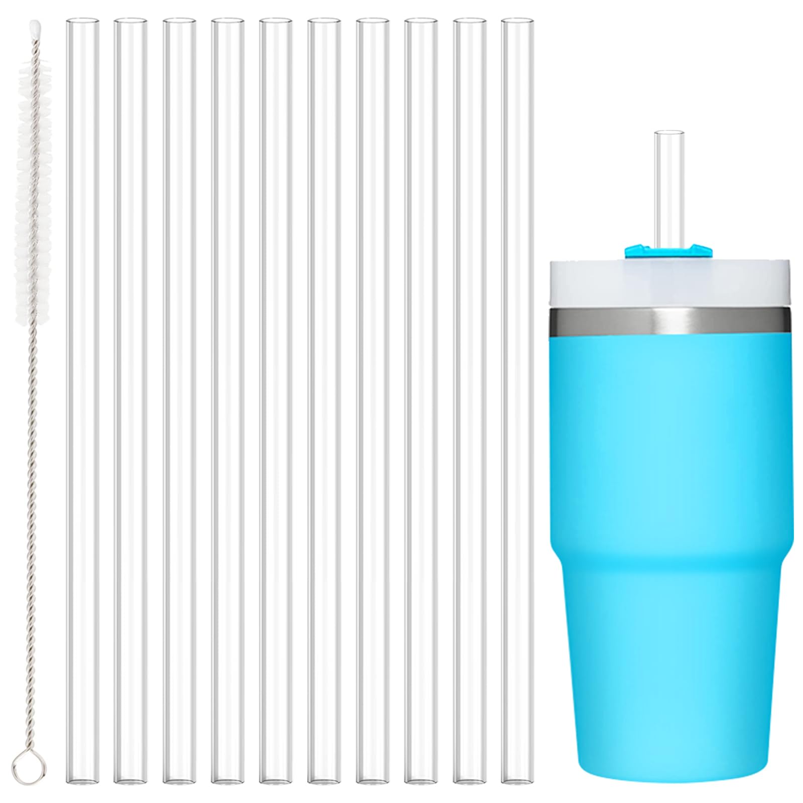 

10 Replacement Straws for Stanley Cups 14oz and Dishwasher with Cleaning Stanley Adventure Travel Tumbler Accessories 20oz, Safe, Clear, Reusable,