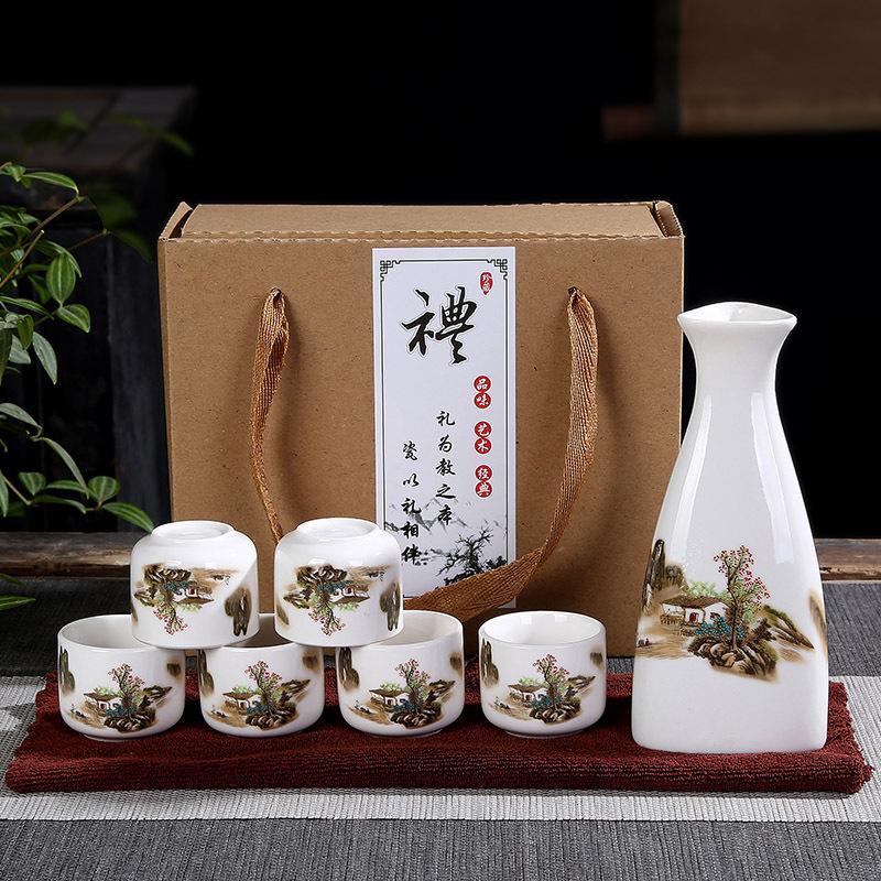 Japanese Ceramic Wine Bar Sets Glass Sake Wine Set Baijiu Whisky Cocktail Set Glass Flask Barware Family Gathering Wine Gift Box